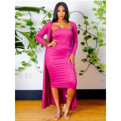 Szín: Rose L - Divatos kétrészes ruha öltöny Női, hosszú ujjú, egyenes, nyitott öltésű és pánt nélküli Bodycon