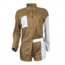 Szín: kávé L - Tavaszi-nyári kétrészes társalgó szett női tréningruhák gombos lefelé hosszú ujjú bő ingek és