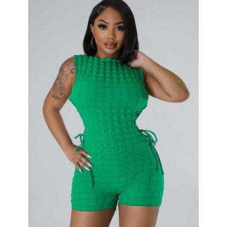 Szín: zöld XXL - Lenyűgöző masszív ruched Rompers női játszóruhák, Y2K nyakú ujjatlan oldalsó fűzős, üreges, egy