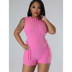 Szín: rózsaszín XXL - Lenyűgöző masszív ruched Rompers női játszóruhák, Y2K nyakú ujjatlan oldalsó fűzős,