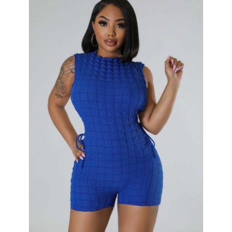 Szín: kék XXL - Lenyűgöző masszív ruched Rompers női játszóruhák, Y2K nyakú ujjatlan oldalsó fűzős, üreges, egy