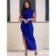 Szín: kék L - Gyönyörű szexi, oldalt magasan hasított, hosszú parti ruha, női elegáns garbó, alakformáló