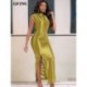 Szín: zöld L - Gyönyörű szexi, oldalt magasan hasított, hosszú parti ruha, női elegáns garbó, alakformáló