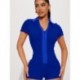 Szín: kék L - High Street Solid Fitness Rompers Női Jumpsuit Sexy Polo Nyakú, rövid ujjú cipzárral elöl Bodycon One