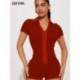 Szín: Khaki L - High Street Solid Fitness Rompers Női Jumpsuit Sexy Polo Nyakú, rövid ujjú cipzárral elöl Bodycon One