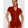 Szín: piros L - High Street Solid Fitness Rompers Női Jumpsuit Sexy Polo Nyakú, rövid ujjú cipzárral elöl Bodycon One