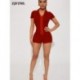 Szín: piros L - High Street Solid Fitness Rompers Női Jumpsuit Sexy Polo Nyakú, rövid ujjú cipzárral elöl Bodycon One
