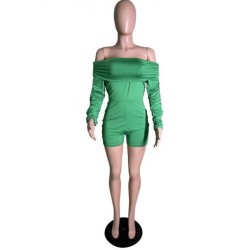 Szín: zöld XL - Vállon kívüli redőzött Bodycon női nadrág, szexi slash nyakú, teljes ujjú, rövid játszóruha Sweet