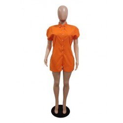 Szín: narancssárga L - Safari Styie Signle melles, rövid ujjú, hajtóka nyakú, egyrészes rövid jumpsuit, alkalmi