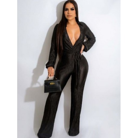 Szín: fekete L - Elegáns divatos, magas derekú, egyrészes jumpsuit tavaszi őszi Y2K ruhák lefelé húzott gallérral,