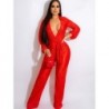 Szín: piros L - Elegáns divatos, magas derekú, egyrészes jumpsuit tavaszi őszi Y2K ruhák lehúzható gallérral, hosszú