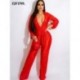 Szín: piros L - Elegáns divatos, magas derekú, egyrészes jumpsuit tavaszi őszi Y2K ruhák lehúzható gallérral, hosszú