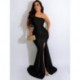 Szín: fekete L - Egy válloldalon magasra hasított estélyi ruha, női szexi ujjatlan, hát nélküli, földig érő ruhák