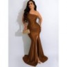 Szín: barna L - Egy válloldalon magasra hasított estélyi ruha, női szexi ujjatlan, hát nélküli, földig érő ruhák