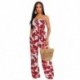 Szín: Piros XL - Trópusi mintás strandruházat, ünnepi kombiné nőknek váll nélküli, széles lábú, teljes nyári Boho