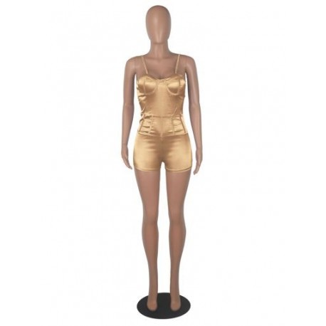 Szín: arany XXL - Luxus női spagettipántos Bodycon játszóruhák Elegáns vállnélküli ujjatlan egyrészes Jumpsuit