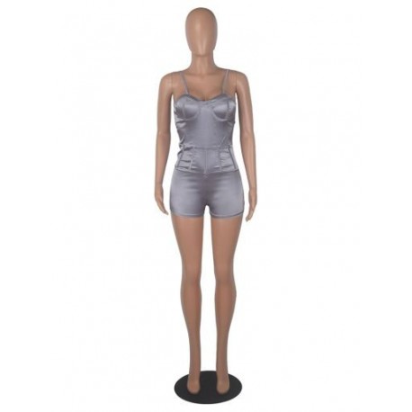 Szín: ezüst XXL - Luxus női spagettipántos Bodycon játszóruhák Elegáns vállnélküli ujjatlan egyrészes Jumpsuit