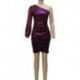 Szín: Lila XXL - Bronzáló arany, egy váll rovátkolt mini ruha, női, elegáns, teljes ujjú köntös Szexi éjféli