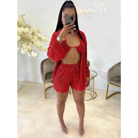 Szín: piros L - Szexi, rugalmas 3 részes, hozzáillő szett Nyári ünnepi ruha nőknek Cross Halter melltartó felsők