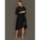 Szín: fekete XXL - Irodai női kétrészes klubruha női tréningruhához, hajtókás nyakú, hosszú ujjú kendővel, rövid