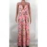 Szín: rózsaszín XXL - Vintage virágmintás női boho smokett sundress nyári spagetti pántos V nyak oldalt magas, osztott