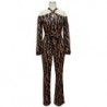 Szín: kávé XL - Esztétikus nyomtatás Elegáns nadrágos női jumpsuit hideg váll hosszú ujjú egyrészes overál Vintage