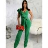 Szín: zöld XXL - Lépcsőzetes fodros Elegáns Römperek Női Jumpsuit Mély V nyakú, ujjatlan egyrészes overálok