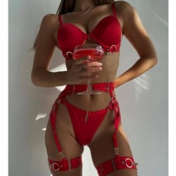 Szín: piros S - ACELANDY női fehérnemű szexi díszes fehérnemű 5 részes finom erotikus szettek láncos melltartóval és