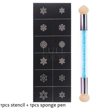 Szín: P02 Szivacs - Köröm Airbrush Stencil Szett szivacs tollal Szív Pillangó Láng Airbrush sablonok Üreges matricák