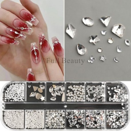 Szín: 12GXNZ - 12Rácsos Nail Art Mini fém gyöngyök arany ezüst apró rozsdamentes acél kaviár gyöngyök 0,6-2,0 mm 3D