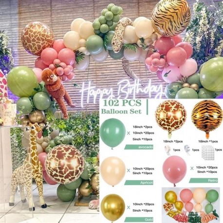 Szín: léggömbkészlet 7 - Jungle Safari Theme ballons Garland Arch Kit trópusi pálmalevelekkel gyerekeknek születésnapi