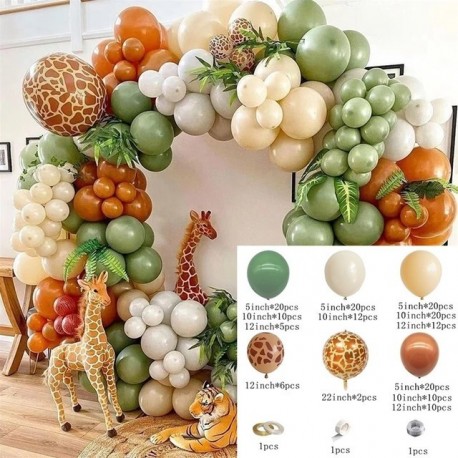 Szín: léggömbkészlet 10 - Jungle Safari Theme ballons Garland Arch Kit trópusi pálmalevelekkel gyerekeknek születésnapi