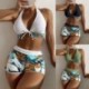 Fekete szín - 2023 Halter bikini szett rövid fürdőruha női magas derekú fürdőruha Női nyomtatott fürdőruha fürdő