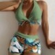 Fekete szín - 2023 Halter bikini szett rövid fürdőruha női magas derekú fürdőruha Női nyomtatott fürdőruha fürdő