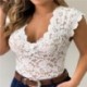 Fekete szín - Csipke blúzok Ingek Sexy Club Női akril ingek Deep V Summer Fashon felsők Csipke Szexi V nyakú ujjatlan
