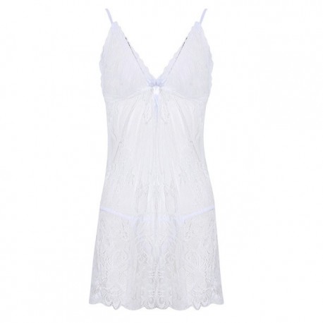 Fehér szín - Női nyári csipke hálóing Hálóruha Pizsama Negligee Babydoll Szexi Fürdőköpeny Női Otthoni Ruha Piros S