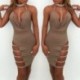 Szín: kahaki - Szexi női ruha divatos női bulizós ruha Clubwear vékony tokos Bodycon hasított kötésű gyűlölködő