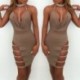 Szín: kahaki - Szexi női ruha divatos női bulizós ruha Clubwear vékony tokos Bodycon hasított kötésű gyűlölködő