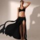 Fekete szín - Divatos női szoknya szexi oldalt hasított strandszoknya egyszínű nyári hosszú strand szoknya, maxi leejtett