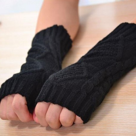 Szín: fekete 2 - Kötött félujjas kesztyű női meleg puha gyapjú téli kesztyű Handschoenen ujjatlan lányoknak Guantes