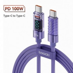 Szín: 100 W lila - Toocki Type C - Type C kábel 100 W PD kijelző gyorstöltő töltő USB C - USB C átlátszó kábel Xiaomi