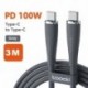 Szín: 100W C- C 3m Szürke - Toocki 100 W USB C - USB Type C kábel 7A gyorstöltő töltő PD kábel Huawei Xiaomi 12 POCO F5