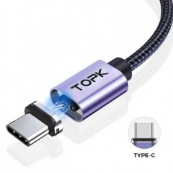 Szín: USB C szürke - TOPK mágneses töltőkábel 3A Micro USB Type C kábel Led Light mágneses telefontöltő kábellel