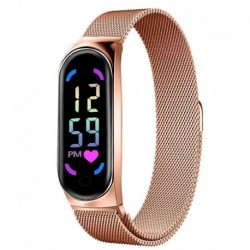 Szín: Rose gold - Új, 2023-as LED-es női karóra mágneses óraszíjjal, vízálló érintéssel, női óra divatos