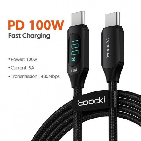 Szín: 100W CC fekete - Toocki Type C - Type C kábel 100 W PD gyorstöltő töltő USB C - USB C kijelző kábel Xiaomi POCO F3