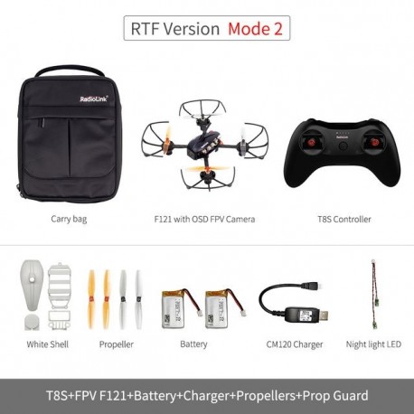 Szín: RTF FPV M2 - Radiolink F121 RTF FPV Racing Drone 121MM Mini Quad T8S Controller R8SM Receiver 3 Repülési mód