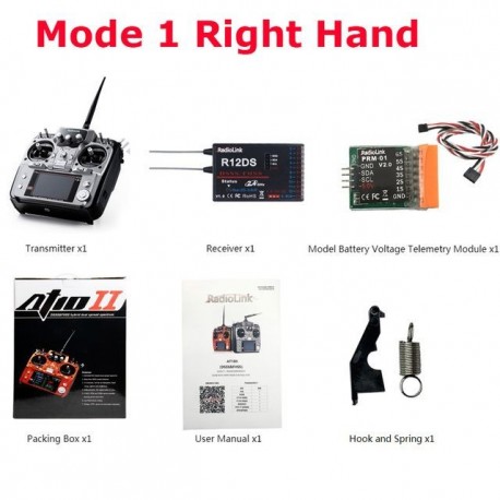 Szín: Szürke mód1 - RadioLink AT10 II 2.4Ghz 10CH RC adó R12DS vevővel PRM-01 Feszültség visszatérő modul RC Quadcopter