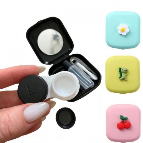 Szín: őszibarack - Mini kontaktlencse tok, egyszínű Lovely Travel Kit zseb, női könnyen hordozható tükörlencsedobozos