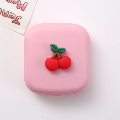 Szín: Cseresznye - Mini kontaktlencse tok, egyszínű Lovely Travel Kit zseb, női könnyen hordozható tükörlencsedobozos