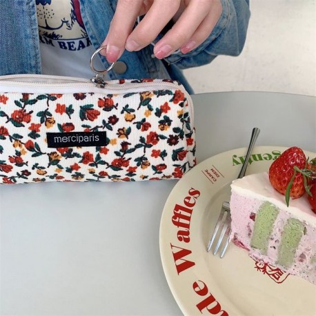 Szín: a - Kawaii női smink kézitáskák szervező pénztárca tasak tolltartó táska kordbársony virágos utazási